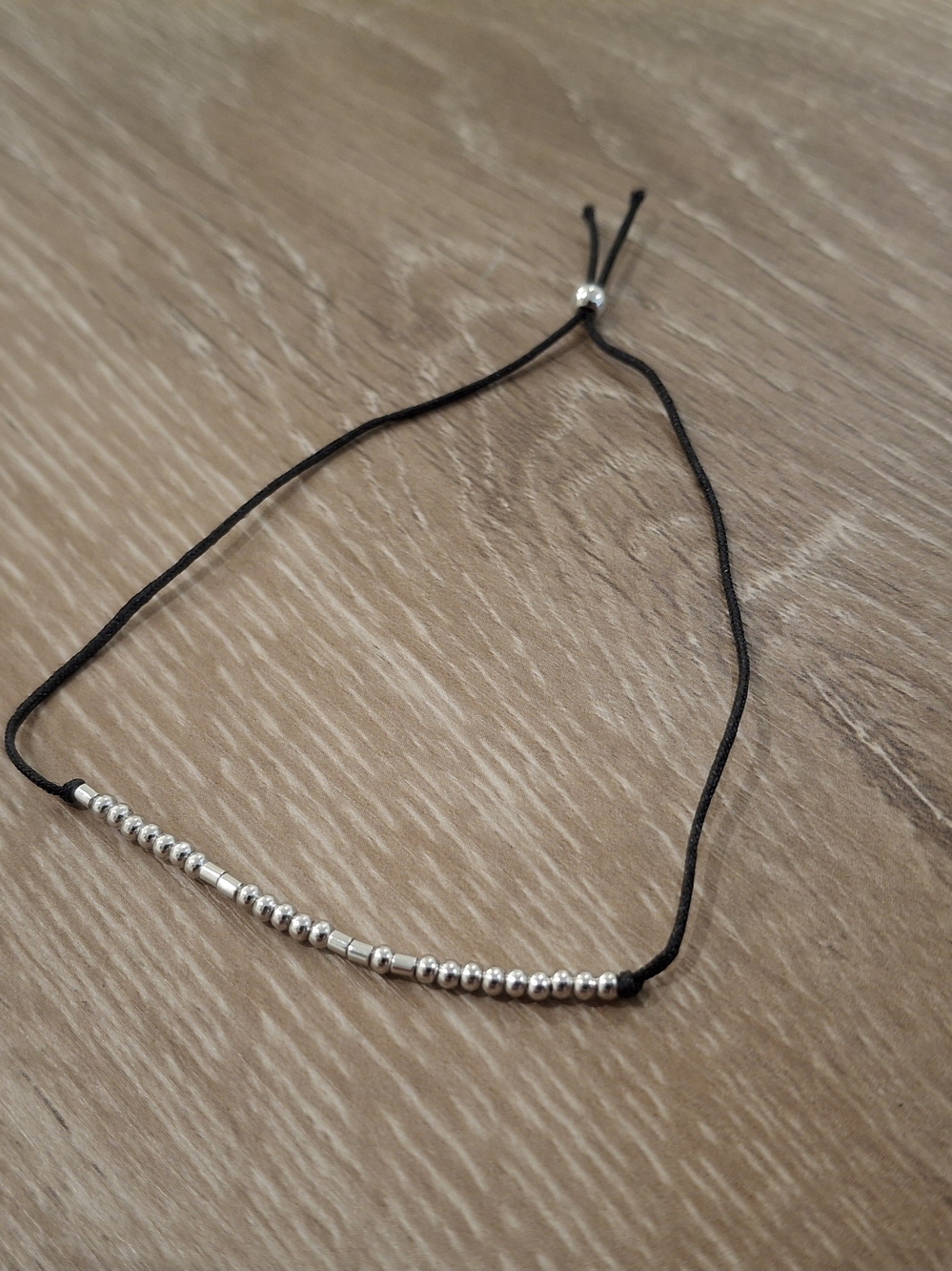 Morse Code Silver Bead Adjustable Cord Bracelet